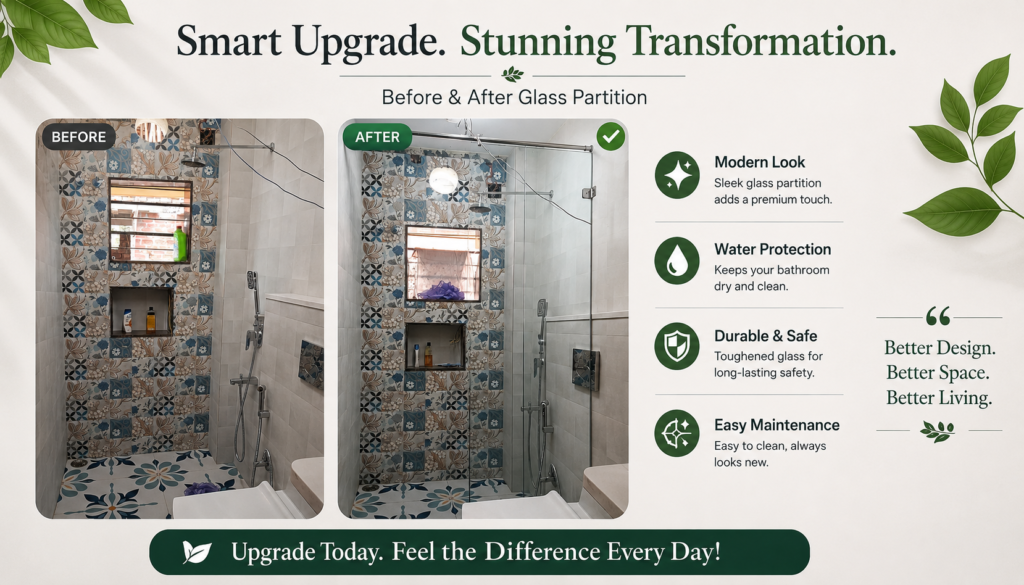 toughened glass partition for bathroom